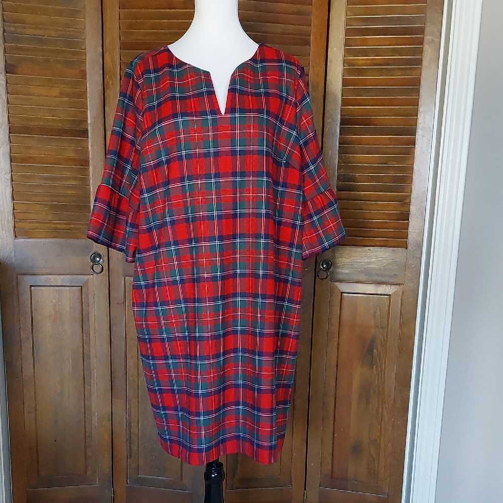 Vineyard Vines Red Tartan Plaid Mini Shift Dress Sz 20